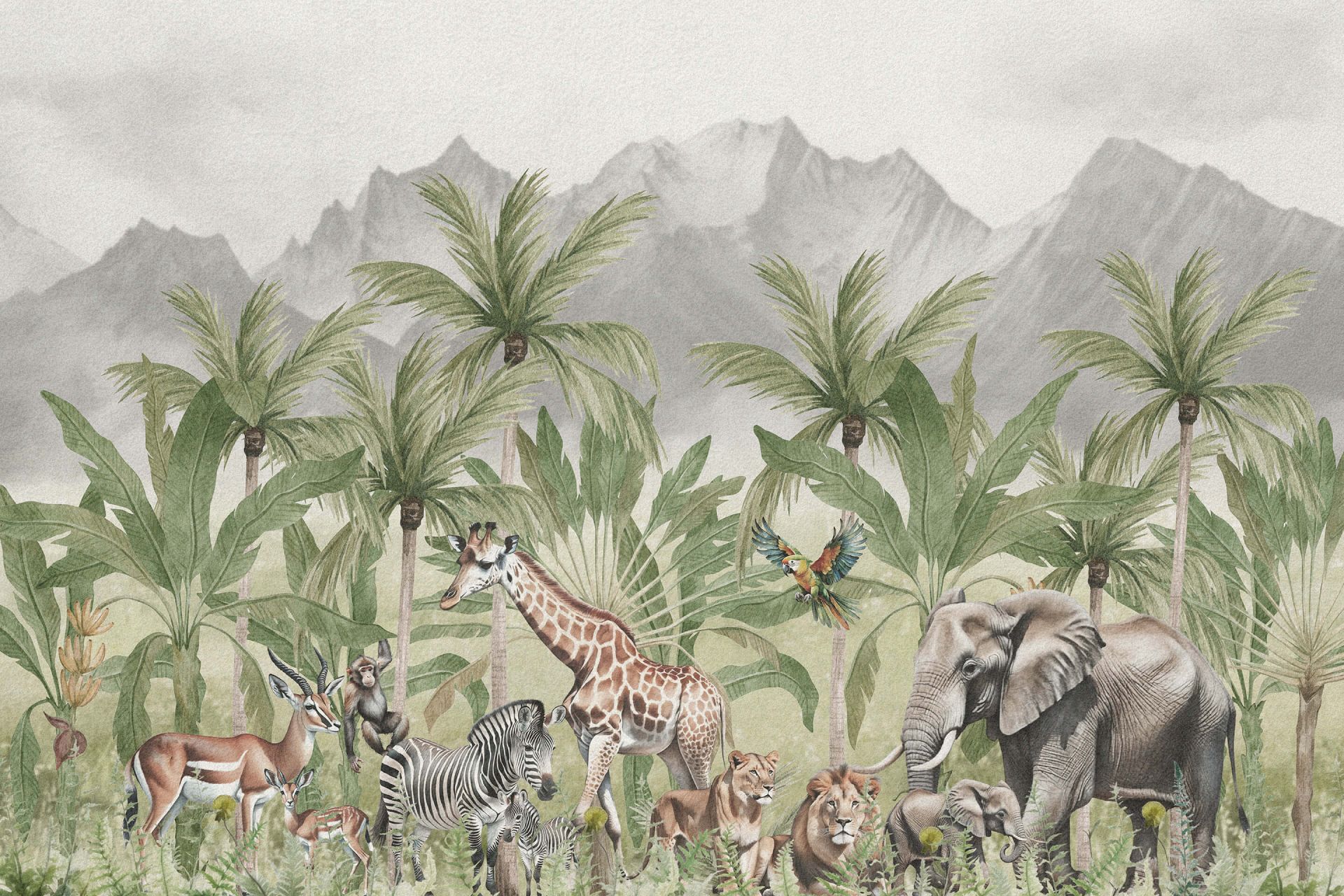 Krajobraz górski ze zwierzętami w kolorze