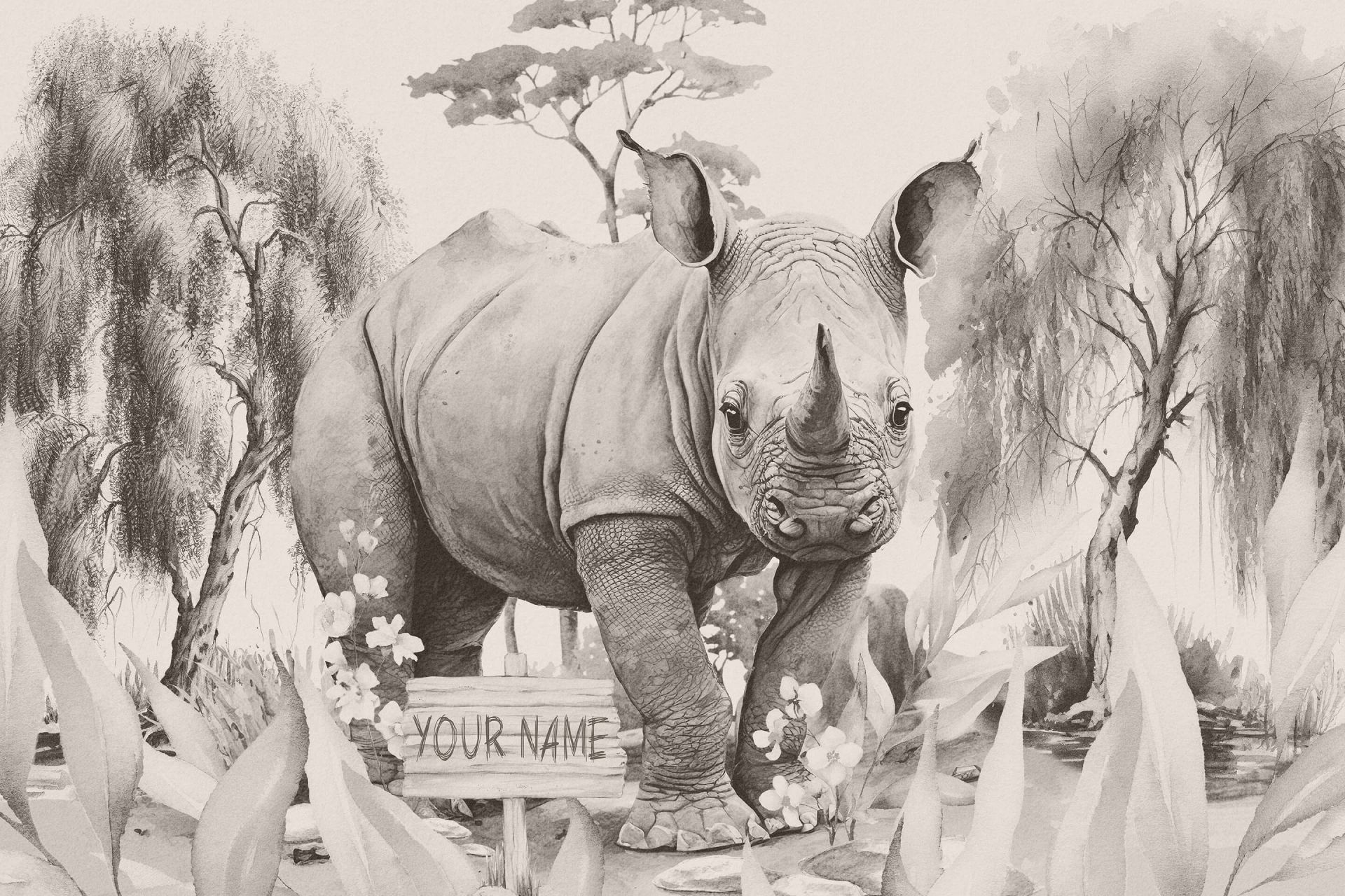 Mały nosorożec na sawannie beżowy