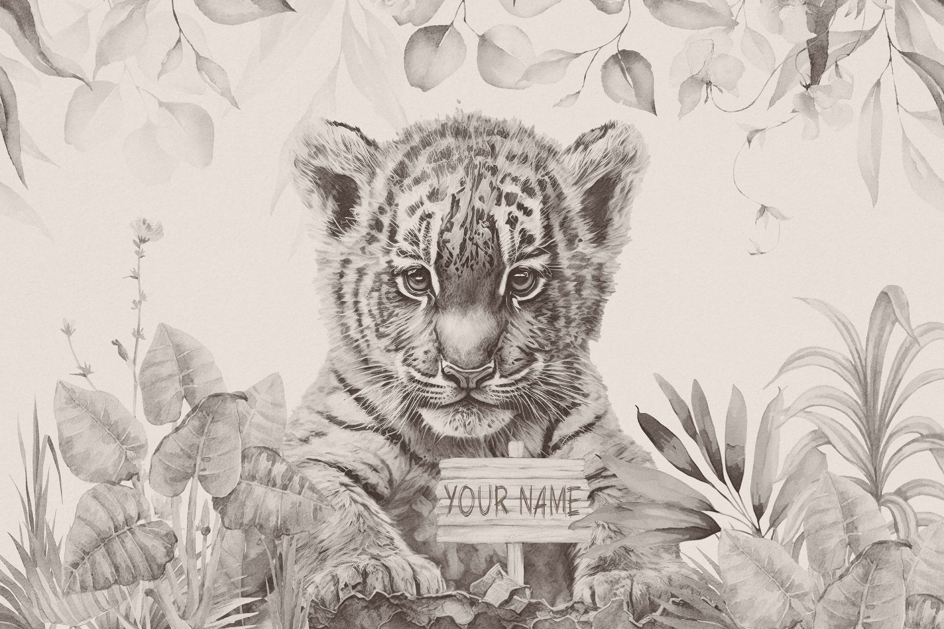 Śliczny tygrys z roślinami beżowy