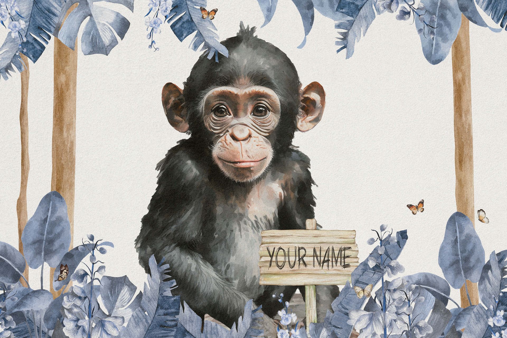 Szympans w dżungli niebieski