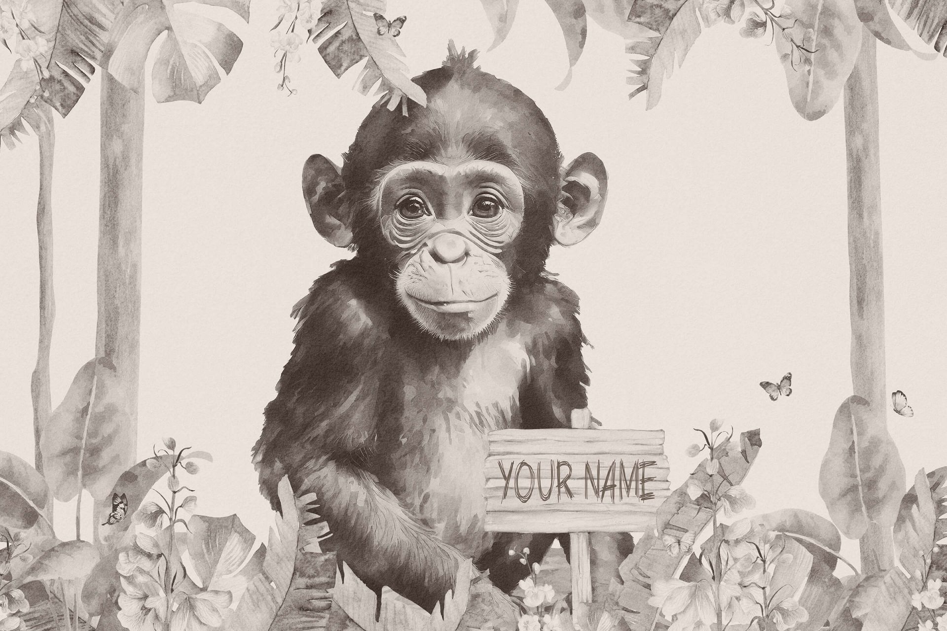 Mały szympans w beżowej dżungli