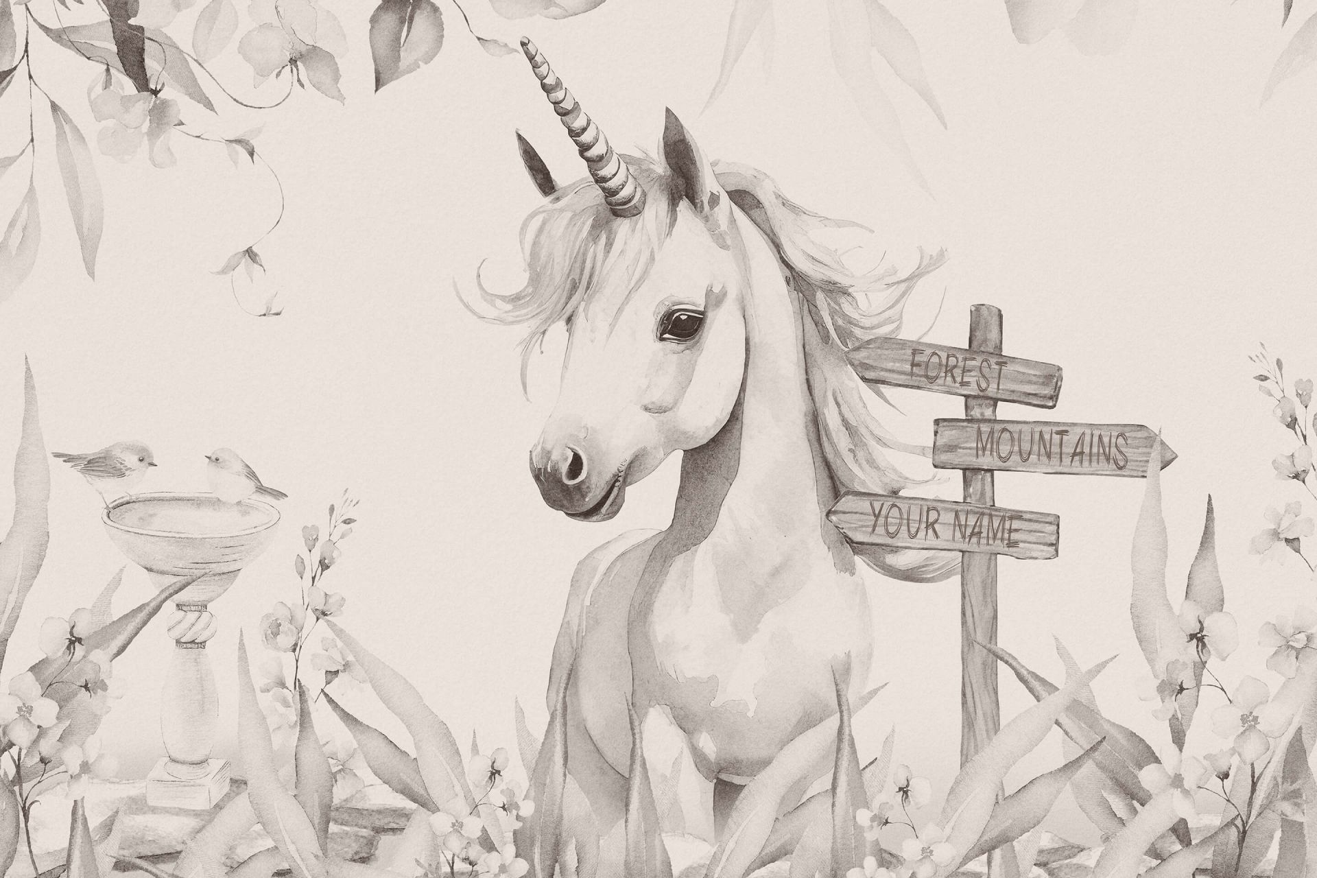 Mały jednorożec z roślinami beżowy