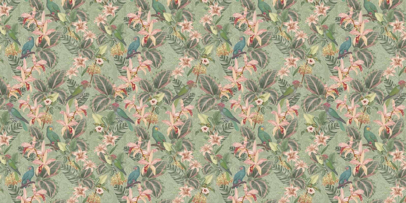 Ptaki i papugi tropikalnej dżungli - szałwiowa zieleń