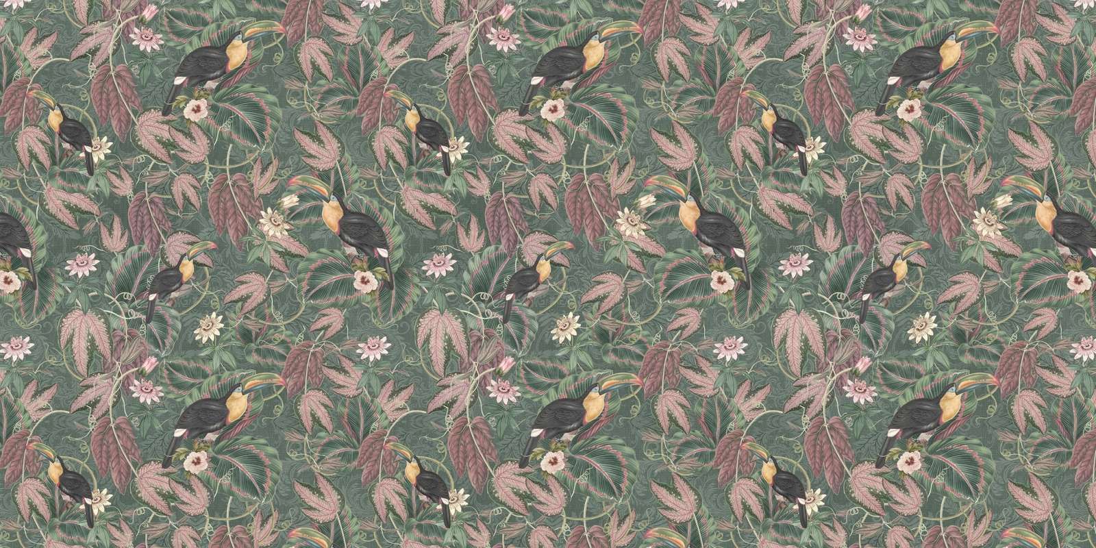 Ptaki i tukany z tropikalnej dżungli - ciemnozielony