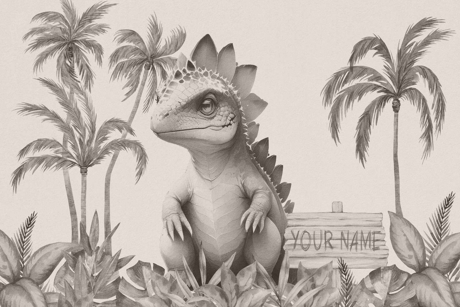 Młody stegozaur w beżowej dżungli