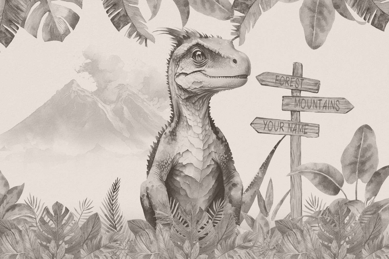 Młody velociraptor w beżowej dżungli