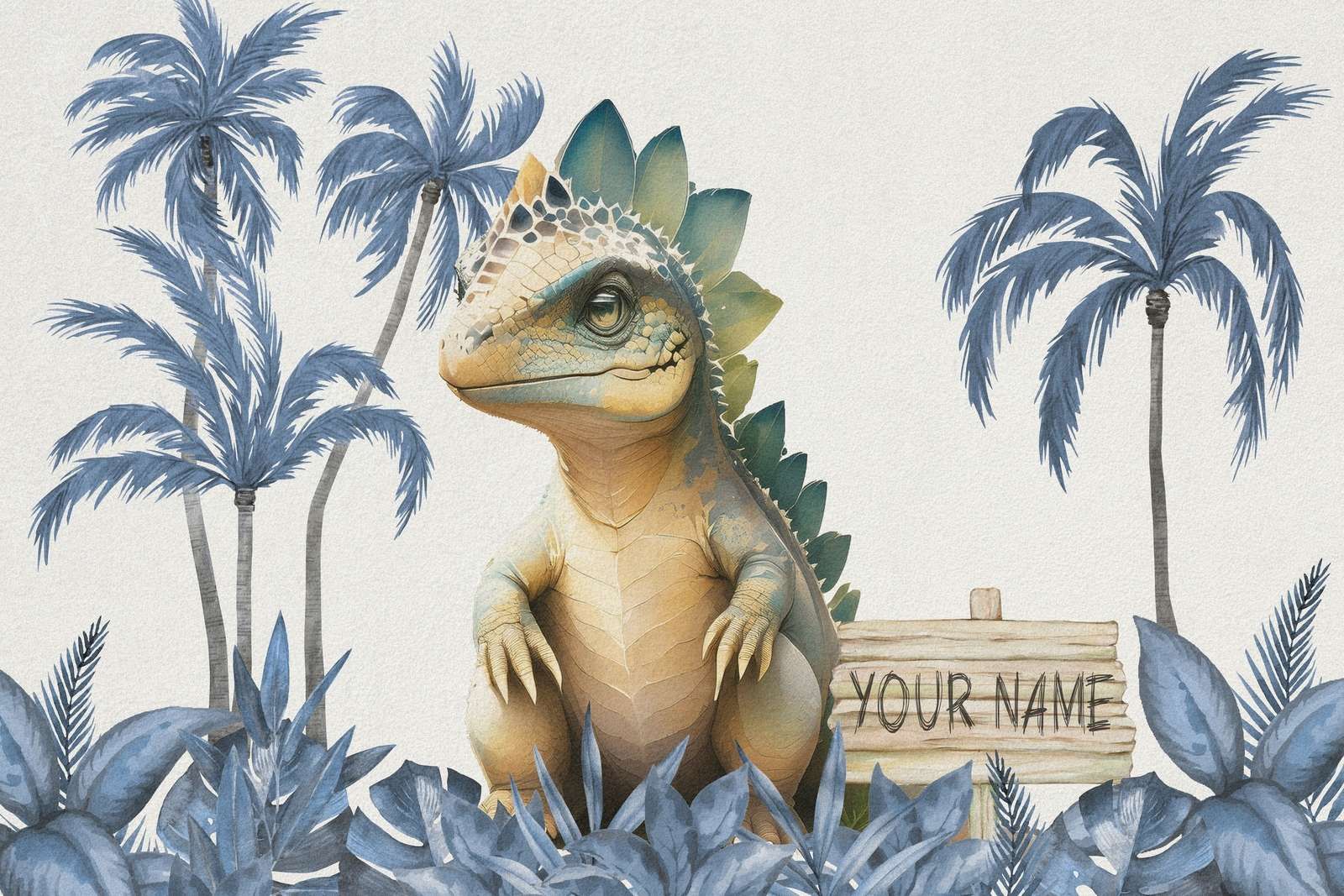 Młody stegozaur w niebieskiej dżungli