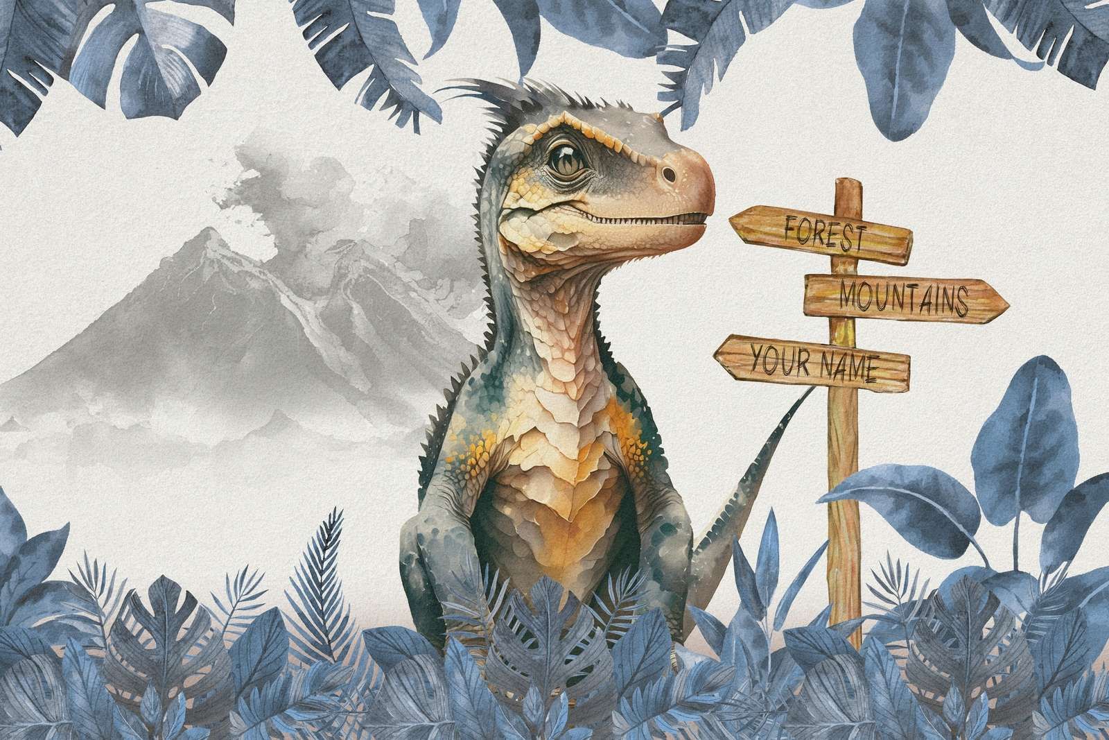 Młody velociraptor w niebieskiej dżungli