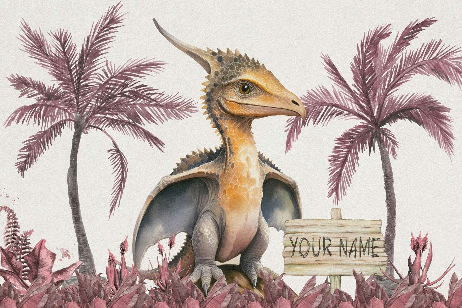 Młody pteranodon w różowej dżungli