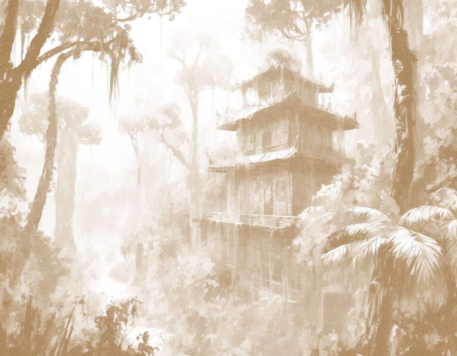 Ukryta Chatka w Mglistym Lesie, taupe