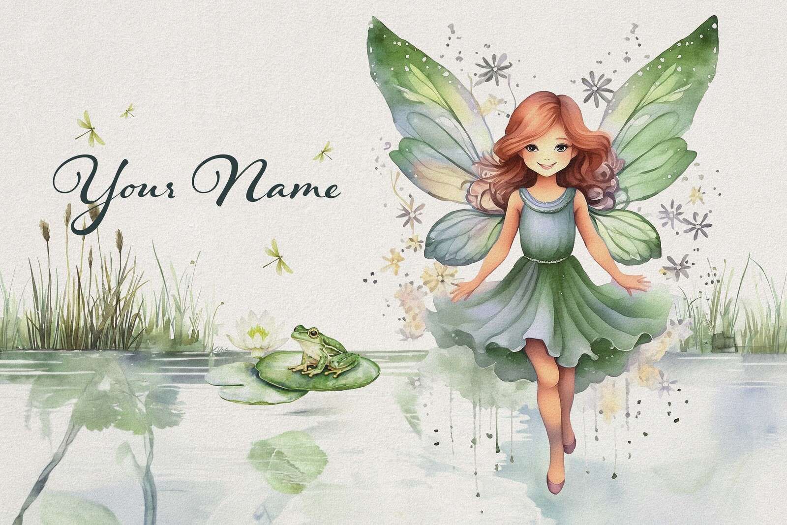 Wróżka stawowa z żabą i ważkami