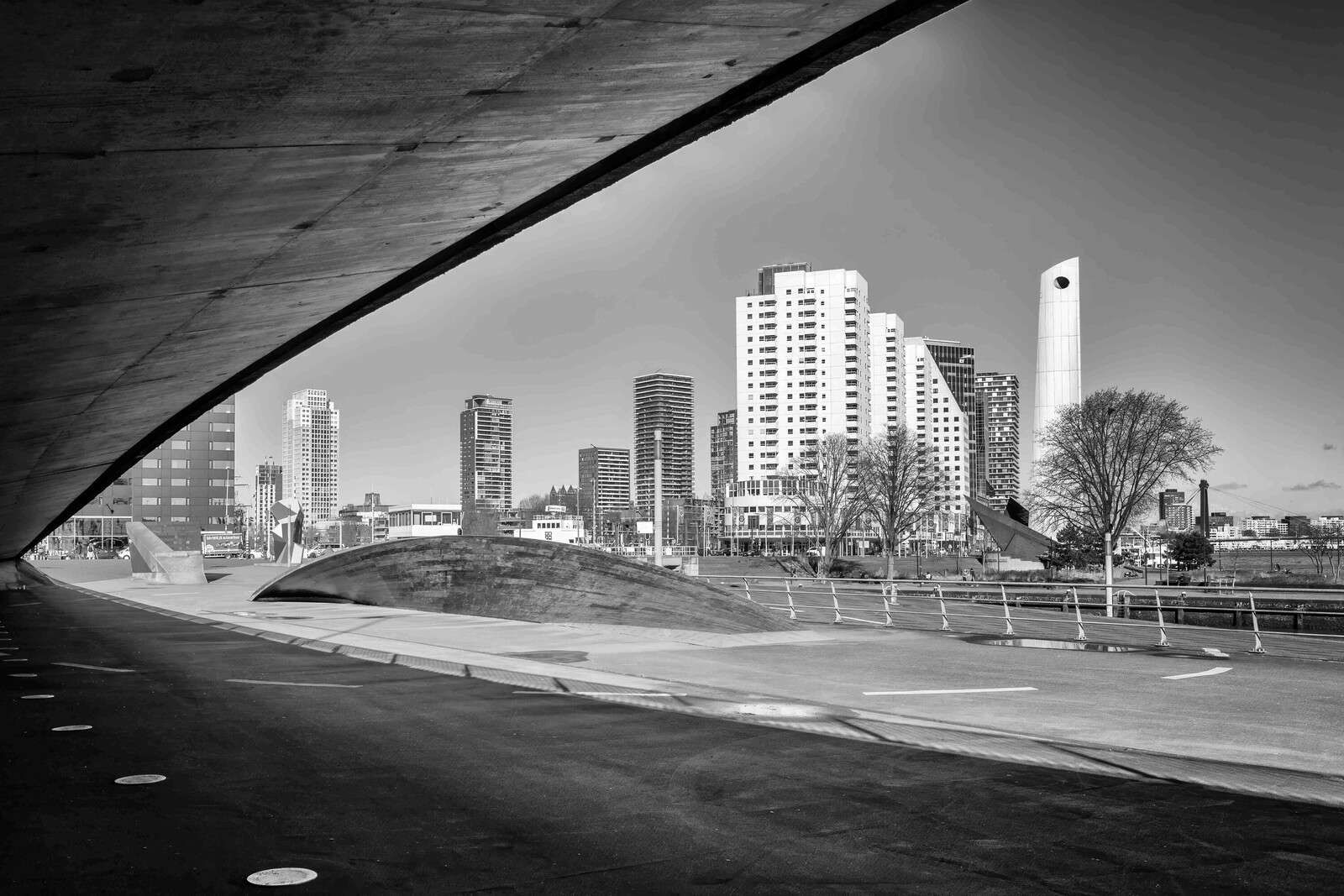 Skyline Rotterdamu pod mostem