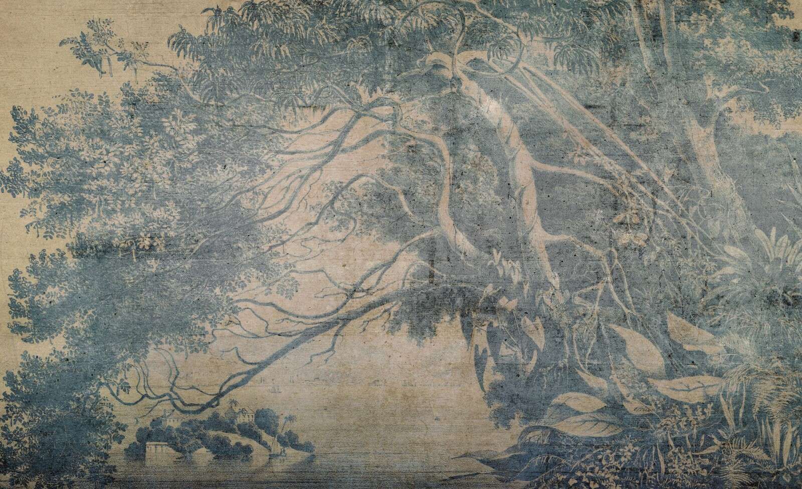 Niebieskie tropiki w zwietrzałym lnie