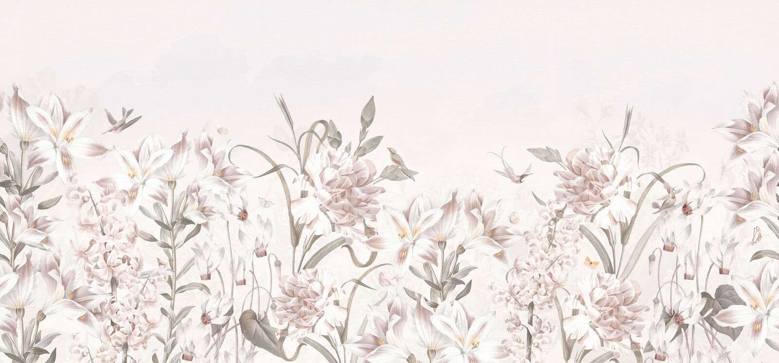 Delikatne pole kwiatowe z kolibrami