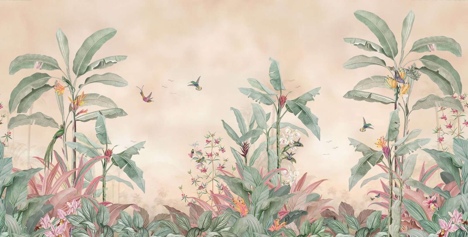 Tropikalne kolibry w bananowym lesie