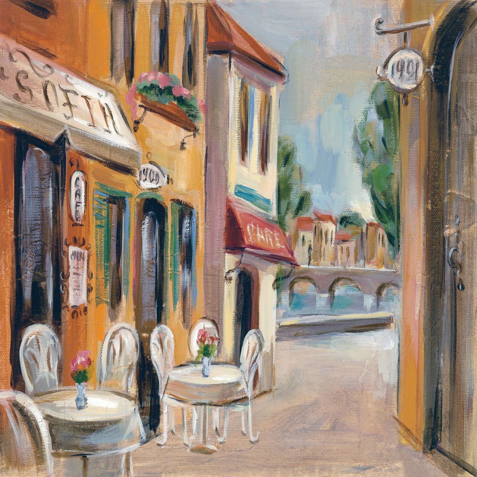 Śródziemnomorska ulica z widokiem na taras.