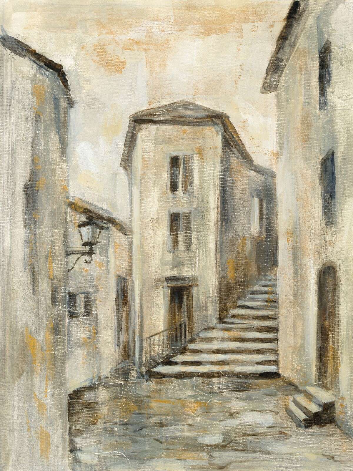 Schody kamiennego wąwozu w śródziemnomorskim zaułku.