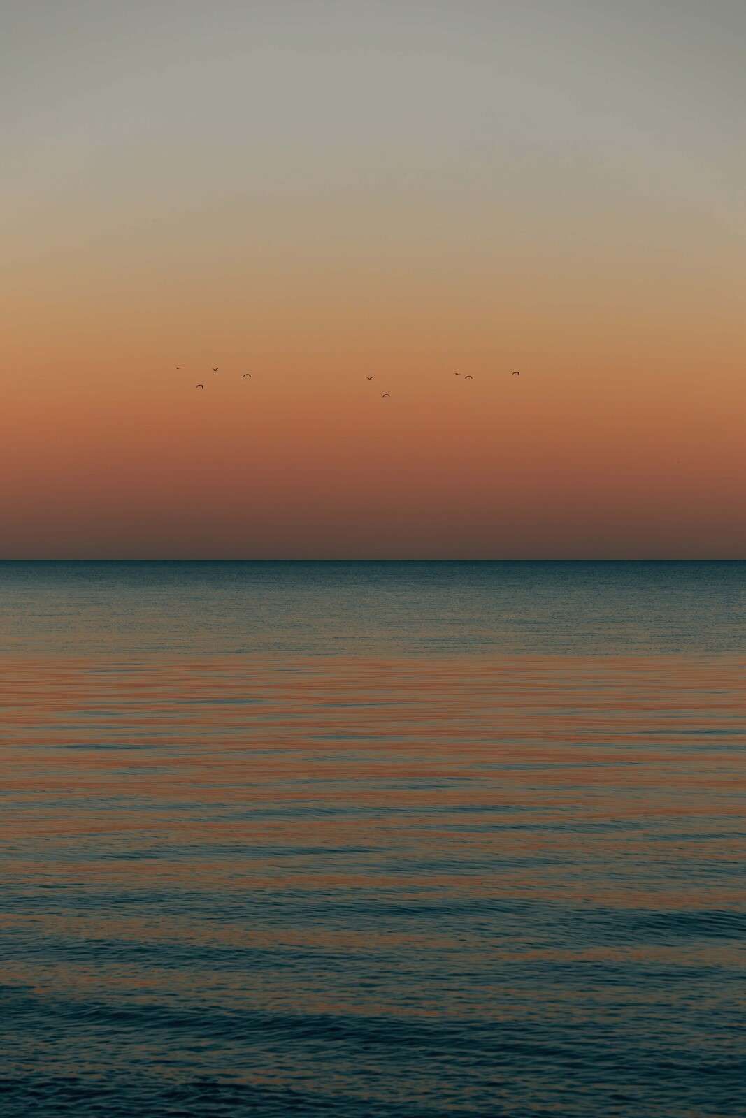 Spokojne morze o zachodzie słońca