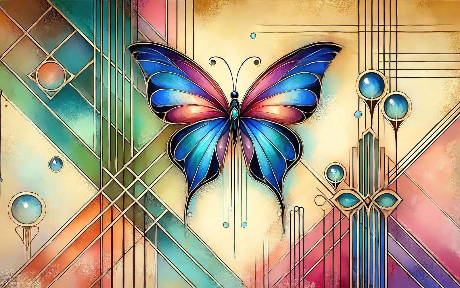 Motyl w witrażu z połyskiem art déco