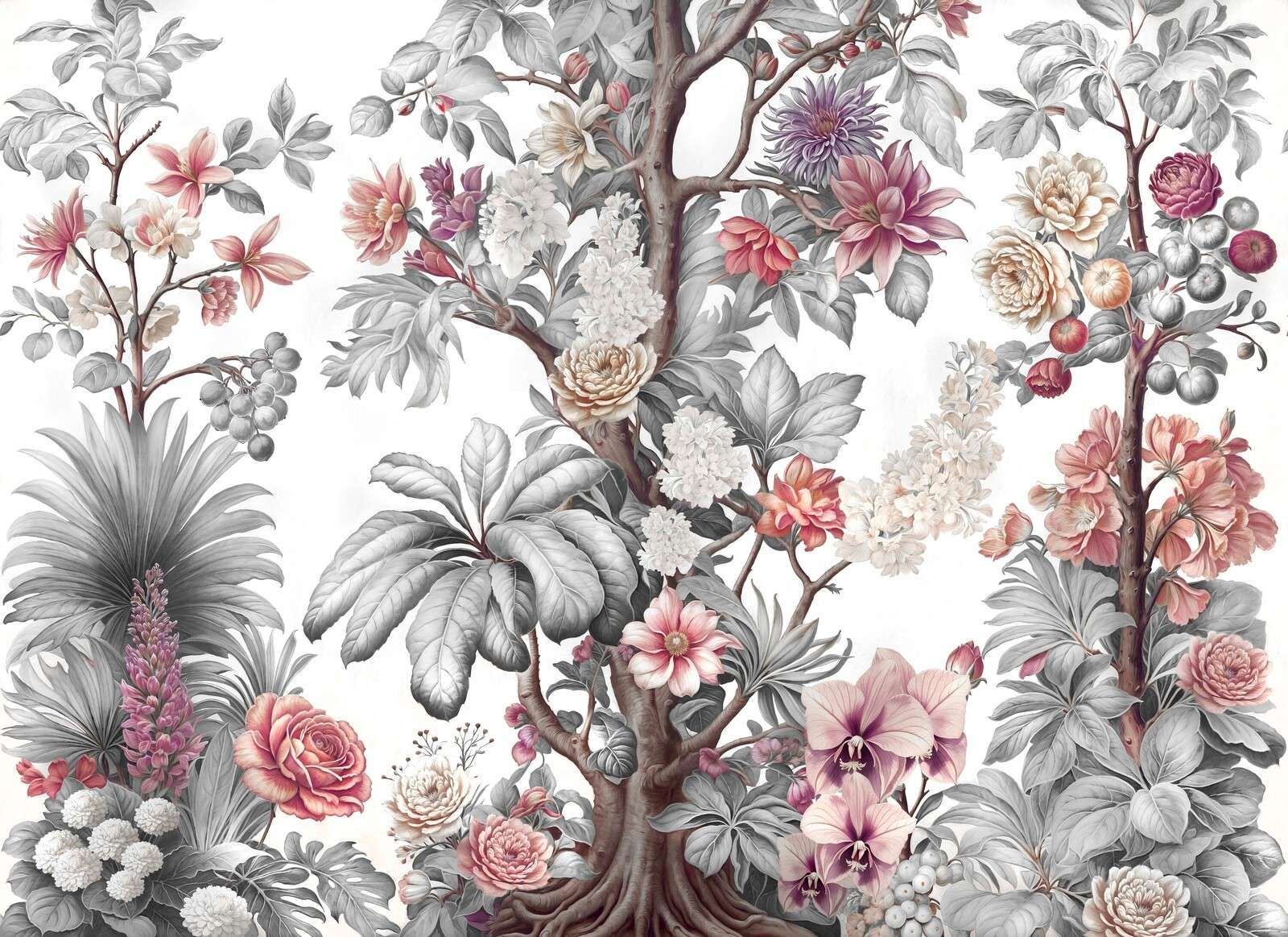 Botaniczne drzewo kwitnące w odcieniach szarości