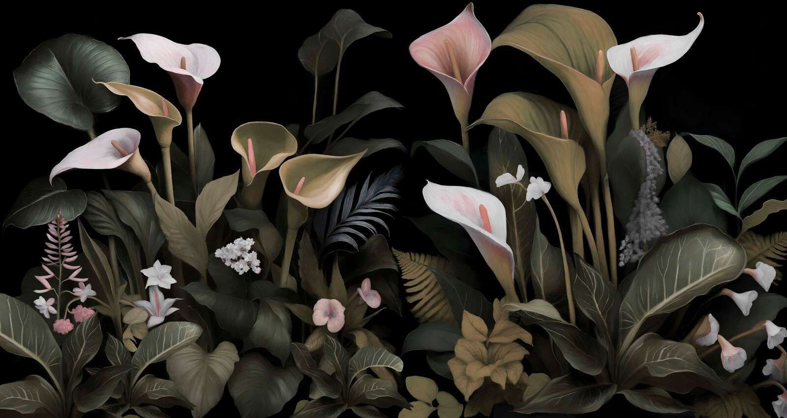 Delikatne lilie calla nocą