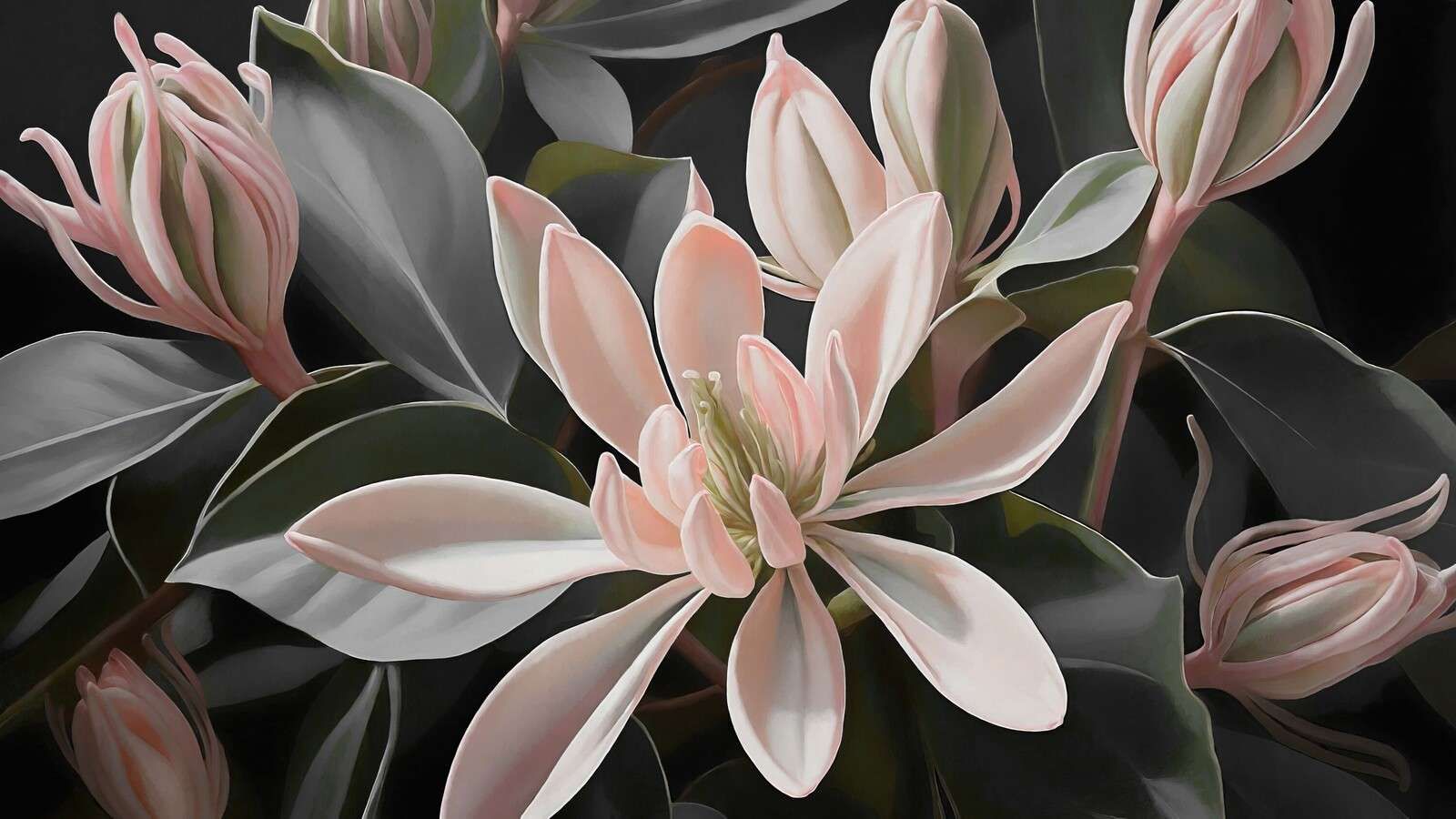 Miękkie kwiaty magnolii na ciemnym