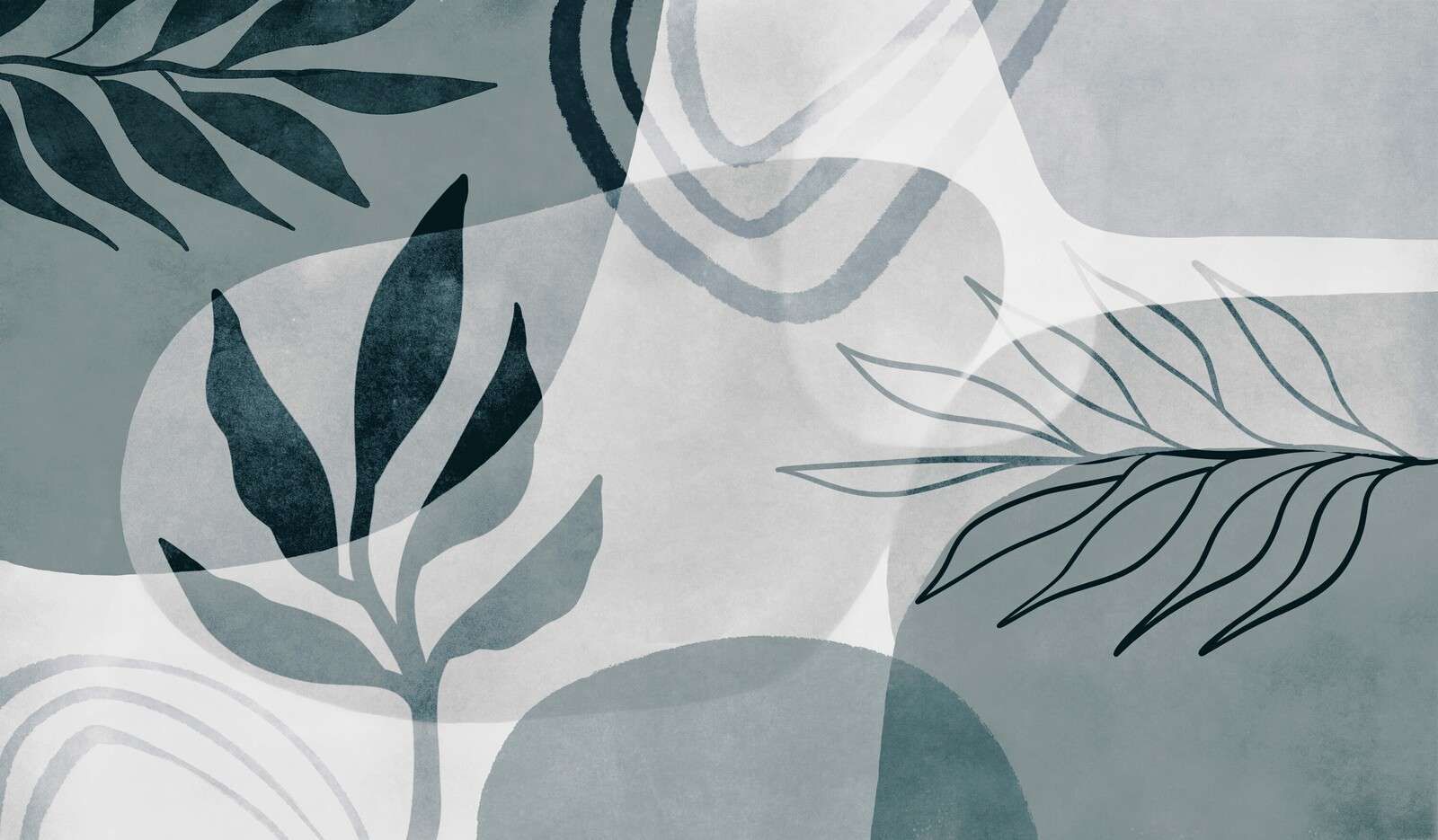 Abstrakcyjna botaniczna sztuka mid-century w kolorze turkusowym.