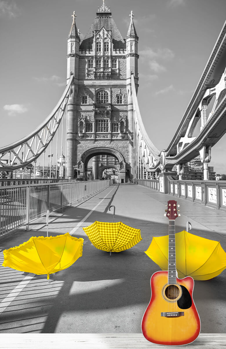 Żółte parasolki na moście wieżowym 1