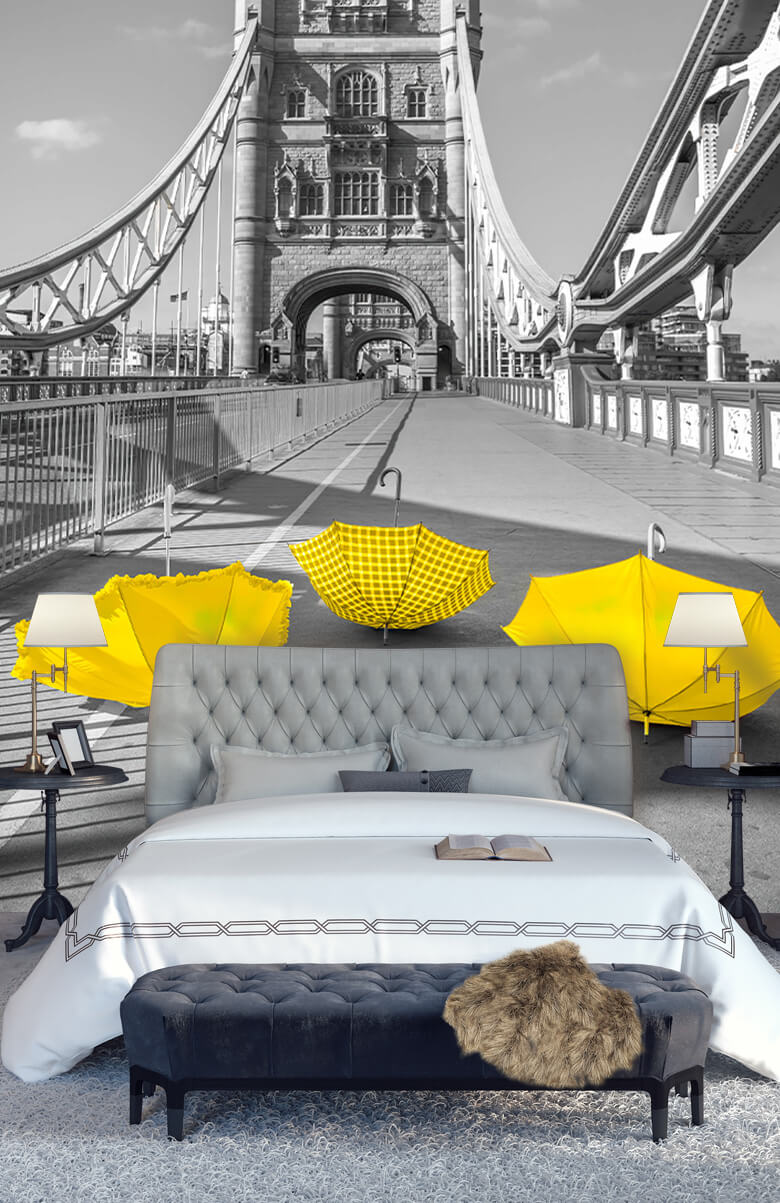  Żółte parasolki na moście wieżowym 6